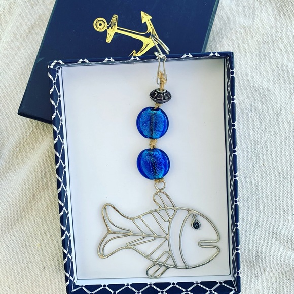 Fish Blue Glass Beaded Sun Catcher Ornament with Gift Box Handmade - Picture 9 of 9